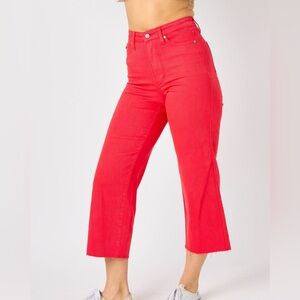 Judy Blue High Waist Red Tummy Control Crop Wide